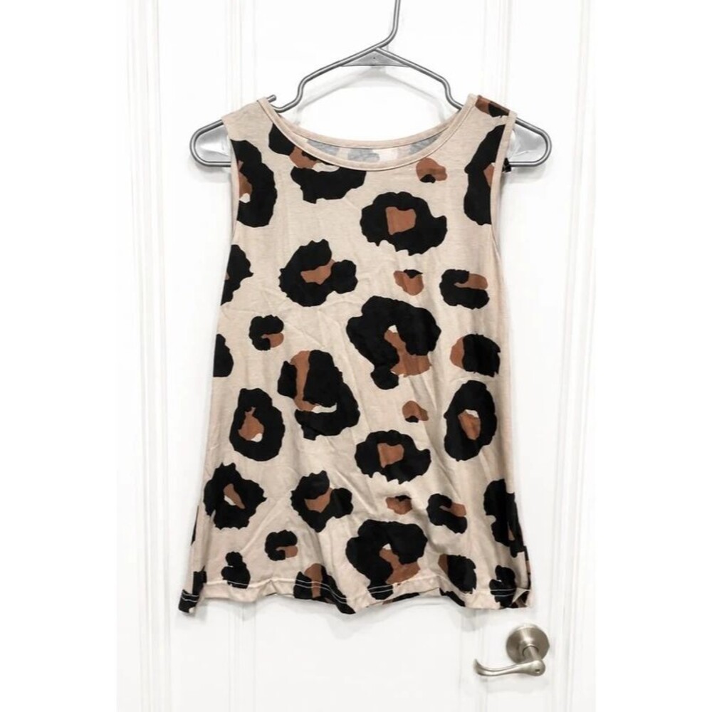 Women’s Beige Leopard Print Sleeveless Tank Top Size Medium